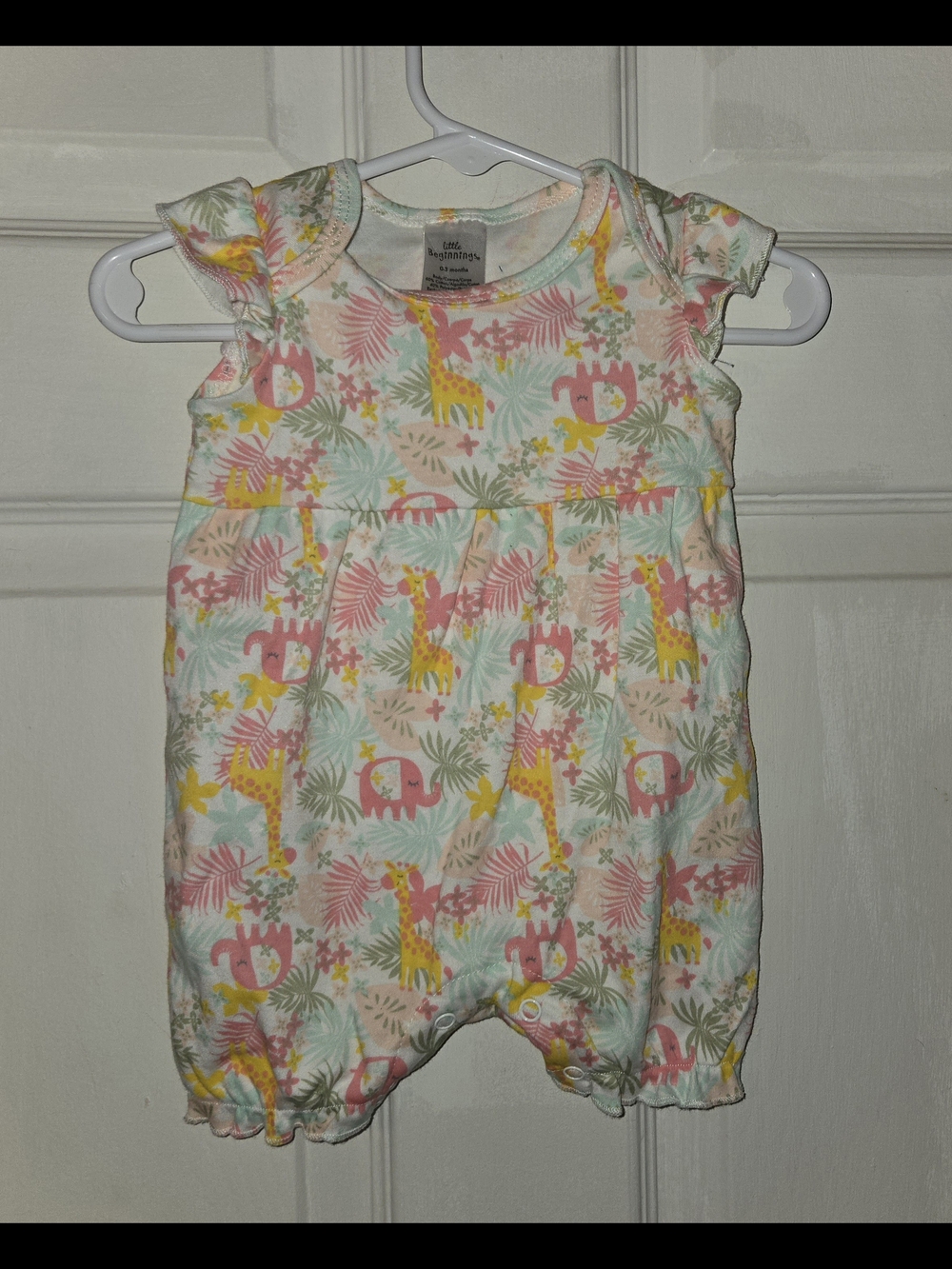 Little Beginnigs Baby Jungle Animal Romper in Pastel Colors SZ 0 - 3 M